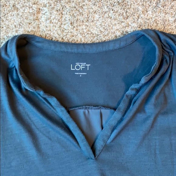 LOFT Slate Blue Mixed Media Vneck Longsleeve Top - Picture 4 of 5